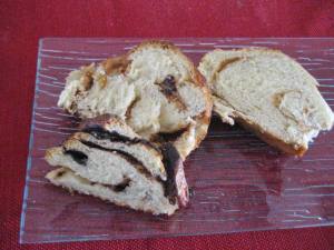 Three kinds of babka - top right - brown sugar, bottom - chocolate, and top left- date-nut.
